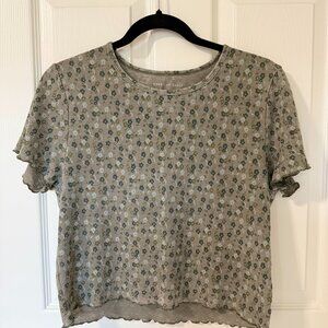 American Eagle Outfitters Crop Top Women XL Green Floral Round Neck Pullover